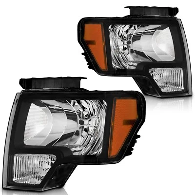 Pair Black Left & Right Headlights For 2009-2014 Ford F-150 F150 Pickup Foto 1 de 4