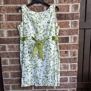Jessica Howard Sheath Dress Green White Stretch Cotton size 14P - Picture 1 of 6