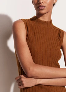 $245 NWT Vince High Neck Cashmere Shell Tank Sleeveless Bronze Pullover sz XXS - Picture 1 of 9