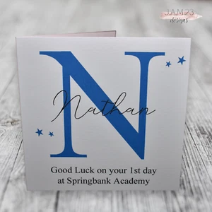 Personalised Good Luck 1st Day At School Card Boys Male Secondary Primary Son - Picture 1 of 8