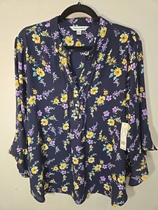 NWT Counterparts Women's XL Floral Blouse 3/4 Bell Sleeve - Picture 1 of 10