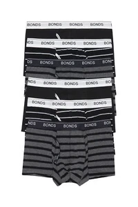 6 x Bonds Mens Guyfront Trunks Underwear Black / Grey Stripe - Picture 1 of 10