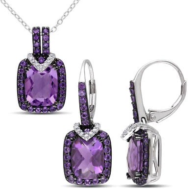 Conjunto de Brincos, Pingente e Corrente de Prata Amour com Diamante, Ametista-África Leverback - Imagem 1 de 4