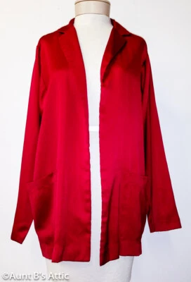 Holiday Jacket Vintage 80's Avon Red Poly Satin Open Front 2 Pocket Jacket 11/12 - Image 1 of 4