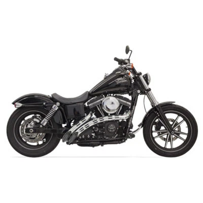 Bassani Black w/ Slot Shields Radial Sweepers Exhaust Harley Dyna Softail Chrome - Image 1 of 4