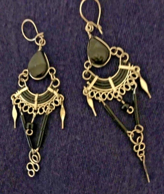 Pendientes de araña vintage perforados colgantes gota lágrima negra hechos a mano hippie Foto 1 de 2