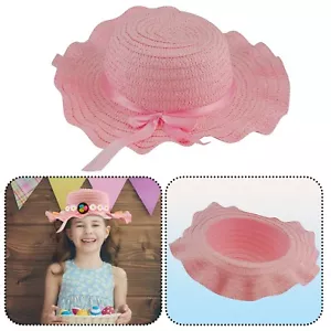 29 cm gorro de Pascua rosa, tejido de paja, cinta WD, vestido elegante para niños, desfile, sombrero de verano - Imagen 1 de 15
