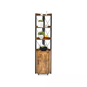 Corner Storage Tower Closet Enclosed Cabinet W/ 3-Tier Organizer Display Shelves - Picture 1 of 10