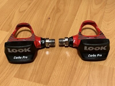 Pedales de bicicleta de carretera vintage LOOK Carbo Pro ARC sin clip rojos 9/16" CrMo años 80 Eroica Foto 1 de 4