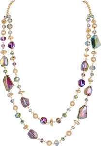 2 Layer Long Beaded Necklace Crystal Beads Strand Fashion Jewelry for Women - Picture 1 of 12