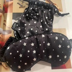 Brandneu Flanell Schönheit Schlafmaske & Tasche schwarz Sternenmuster - Bild 1 von 3
