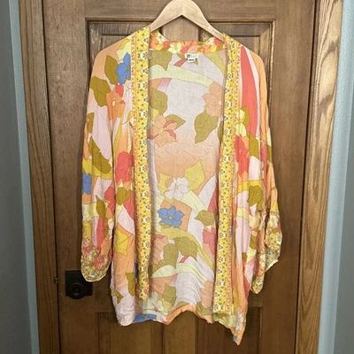 Billabong Women’s Floral Kimono S/M Yellow Boho Festival Beach *No Tie Included* - Image 1 of 4