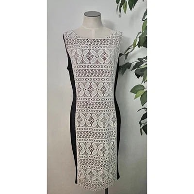 Vestido de trabajo Anne Klein para mujer blanco y negro sin mangas de ganchillo talla 10 Foto 1 de 4