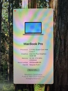 Apple MacBook Pro Four Thunderbolt 13" 2020 i7-1068NG7 @ 2.30GHz 32GB 512GB SSD - Picture 1 of 11