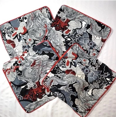 4 Handmade Throw Pillow Shams Cover 14x14 Chinese Dragon Asian Tattocore Fantasy - Image 1 of 4