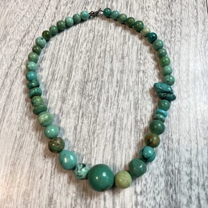 Vintage Native American Chunky Turquoise Bead Necklace Sterling Clasp 15.5" - Picture 1 of 3