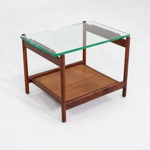 1960s Jack Cartwright for Founders Side or End Table in Walnut, Cane, and Glass - Picture 1 of 11