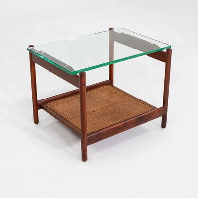 1960s Jack Cartwright for Founders Side or End Table in Walnut, Cane, and Glass - Image 1 of 4