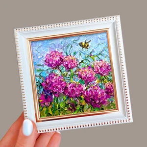 Klee Honigbiene Original Ölgemälde Wiese Blumen Kunst 4x4inch - Bild 1 von 10