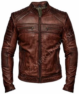 Mens Biker Vintage Motorcycle Distressed Brown Cafe Racer Leather Jacket - Picture 1 of 4