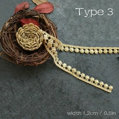 Gold Embroidered Lace Trim Ribbon Fringe Costume Decor Applique Craft Sewing New - Image 1 of 4