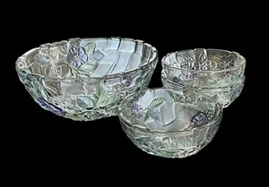 Mikasa Studio Nova Clear Glass 9” Serving Bowl Set Embossed Fruit & Flowers EUC - Picture 1 of 11