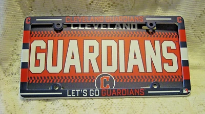 CLEVELAND GUARDIANS PLASTIC LICENSE PLATE TAG AND FRAME  DEAL 6" X 12" NEW MLB - Image 1 of 2