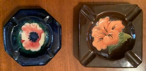 Lot of Two Moorcroft Ashtrays Cobalt Anenome & Brown Hibiscus - Picture 1 of 5