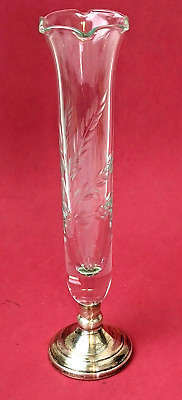 7.5  Etched Crystal Bud Vase With Non-Weighted Solid Sterling Silver Base By Web • 45.43$
