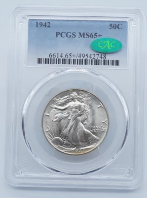 1942 P Walking Liberty 50C Half Dollar PCGS & CAC MS65+ - U1046 - Image 1 of 4