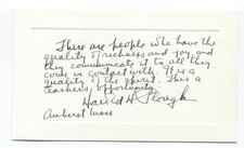 Harold H. Plough Signed Card Autographed Signature Biologist Genetics
