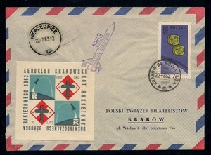 1963 POLEN Raketenposthülle KRAKAU AEROCLUB - EZ 4C1 - Bild 1 von 1