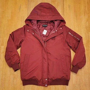 Zenana Outfitters Jacket Womens Medium Hooded Quilted Full Zip Burgundy NEW - Picture 1 of 18