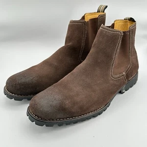 Sandro Moscoloni Chelsea Ankle Boots Mens 8.5D Brown Suede Pull On Lug Sole - Picture 1 of 9