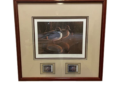 1991 - NFWF - Icy reflections Duck Stamp Print **DANIEL SMITH** with 2 STAMP! - Image 1 of 4
