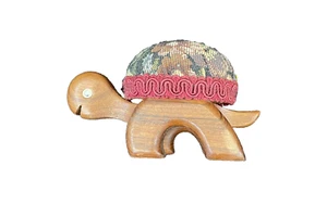 Collectible Wooden Tapestry Marine Turtle Sewing Pin Cushion 5In Brown Tortoise - Picture 1 of 6