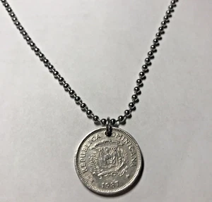 1987 Dominikanische Republik 5 Cinco Centavos MÜNZEN ANHÄNGER an Kette Santo Domingo - Bild 1 von 4