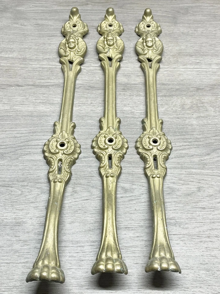 SET OF 3 VINTAGE ANTIQUE BRASS FURNITURE LEGS COLLECTIBLE HARDWARE - Image 1 of 4