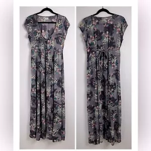 O'Neill Purple Mauve Floral Print Beachy Button Front Tie Back Maxi Dress Sz S - Picture 1 of 10