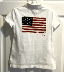 Ralph Lauren 4th of July girl's flag cotton mesh polo shirt S/P 7 authenticated - Picture 1 of 7