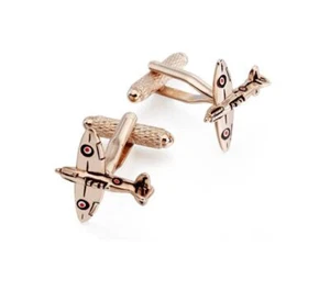 Spitfire Fighter Plane rose gold-plated torpedo cufflinks in padded gift box - Picture 1 of 1
