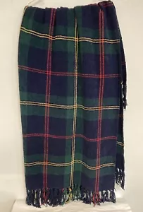 Chaps Home Throw Blanket Soft Chenille 100% Polyester Dark Blue Plaid Fringed - Picture 1 of 8