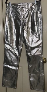 Good American Silver Metallic Faux Leather Pants lined Disco NWOT Women's 14/32 - Picture 1 of 9