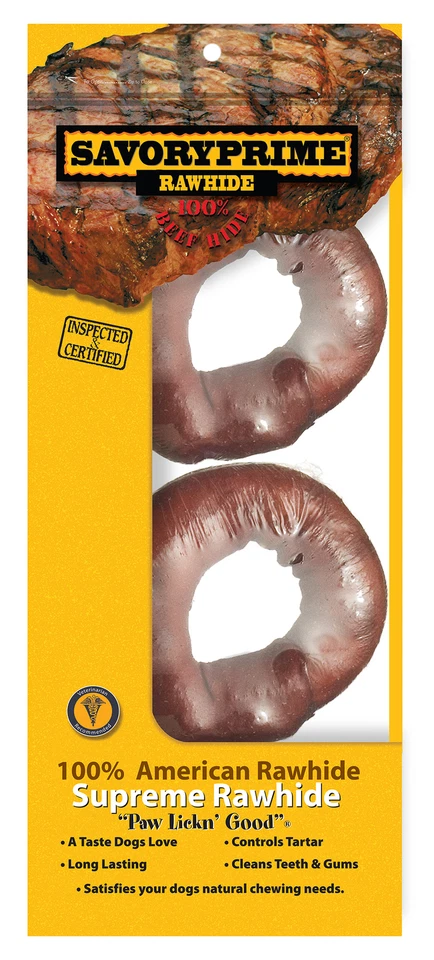 Savory Prime Donut Shaped Adult Rawhide Bones 4 In. L 2 PK