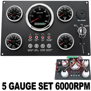 5 Gauge Set with Instrument Panel 0-6000RPM 7 Colors LED For Marine Boat Yacht - Picture 1 of 13