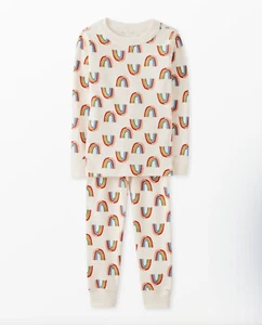 Hanna Andersson Long John Pajama Set Size 5 Kids Rainbow Collective Ecru Unisex - Picture 1 of 2