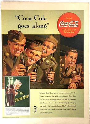 1942  DRINK COCA~COLA with SOLDIERS  ORIGINAL MAGAZINE AD - 14 " x 10" - Image 1 of 4