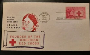 1948 FDC Clara Barton American Red Cross Cachet Oxford MA Milwaukee WI - Picture 1 of 2