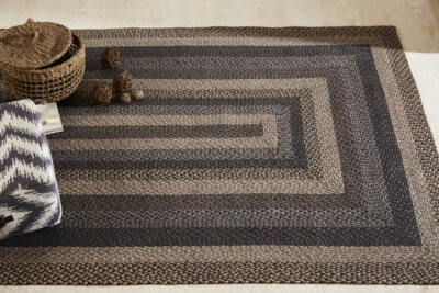 Farmyard Braided Area Rug By IHF Rugs. Oval & Rectangle. Many Sizes. Brown/Blue - Image 1 of 4