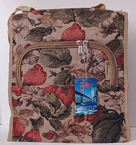Vintage Bovanou USA CO Tapestry Luggage Bag Strawberry 12"x12x5" NEW Old Stock - Picture 1 of 5